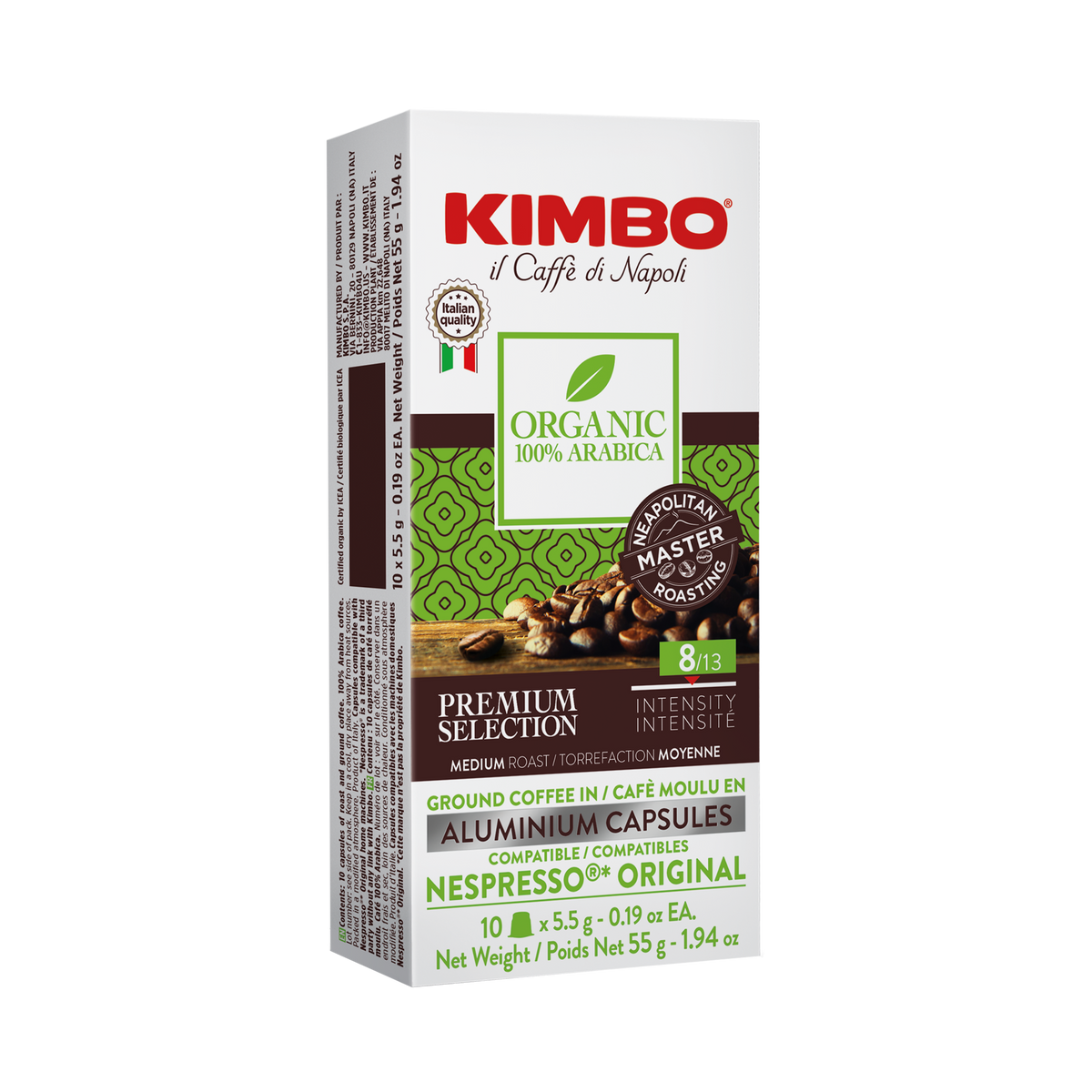 KIMBO Organic Aluminum Capsules Medium Roast Coffee with Caramel Honey Flavor Kimbo Coffee USA